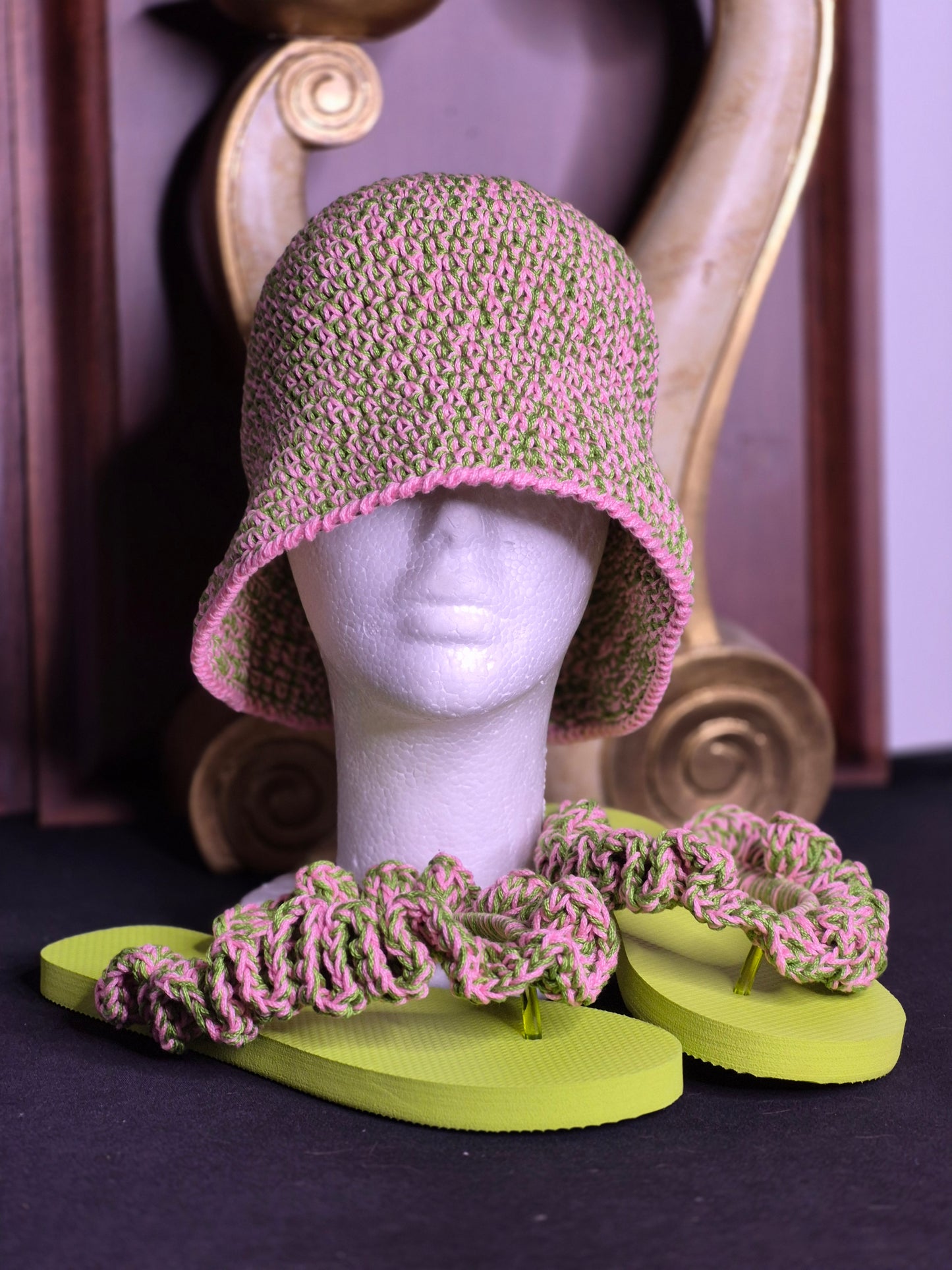Bucket Hat & Ruffle Flip Flop Set