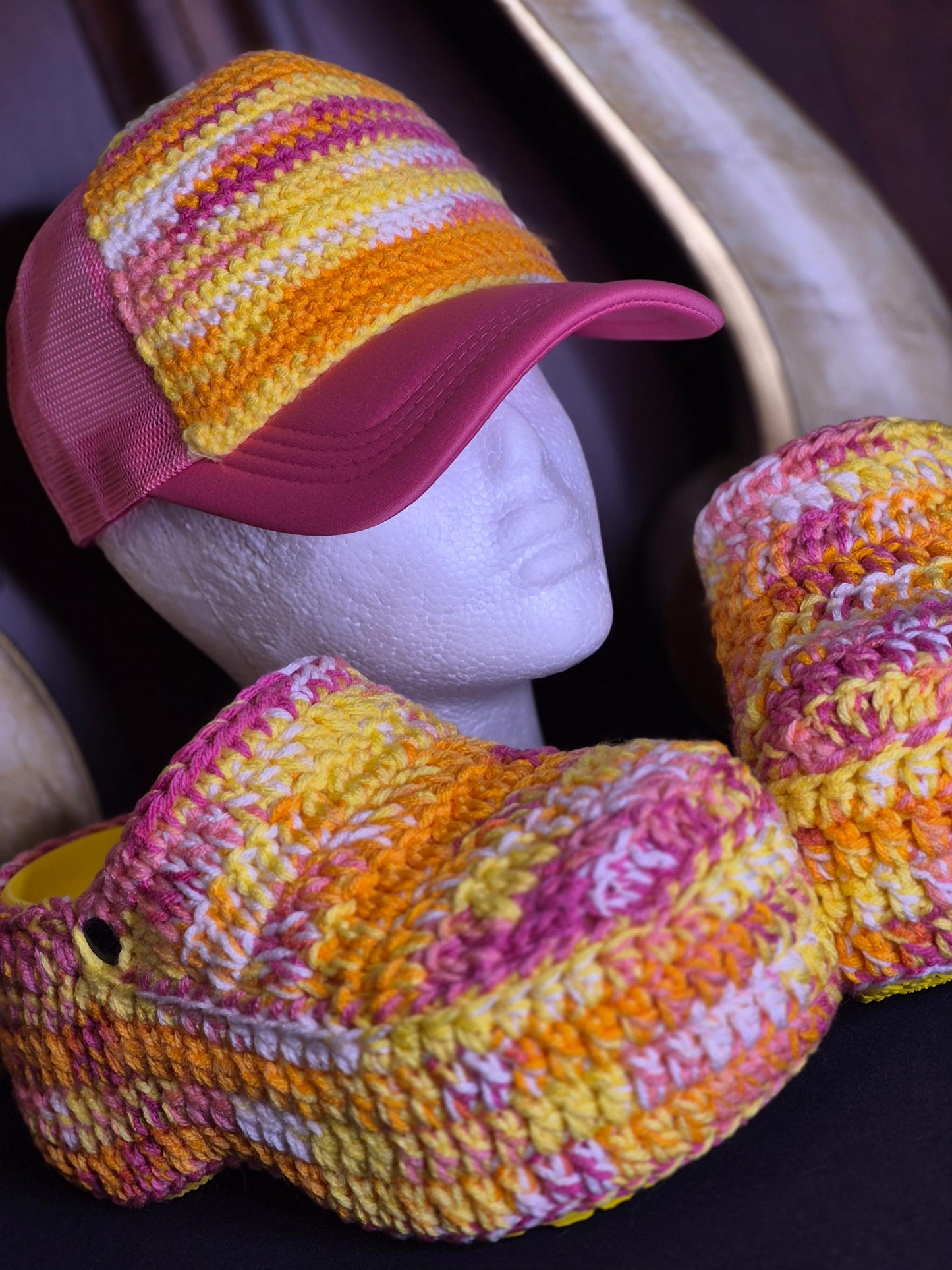 pink lemon Beanie & Trucker hat Set