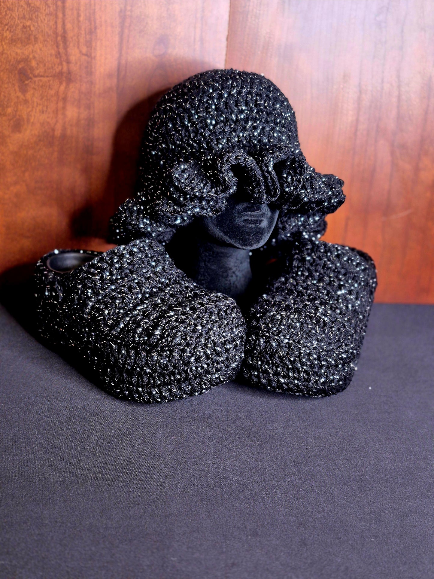 Crochet Covered Clogs w/ matching Ruffle Hat