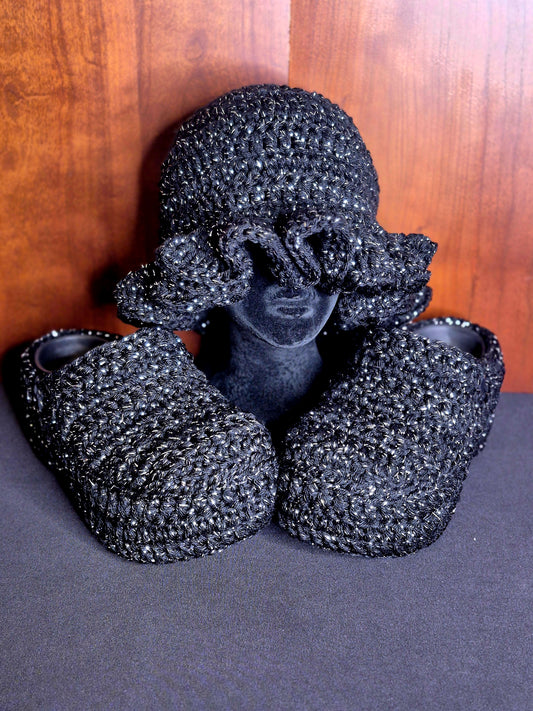 Crochet Covered Clogs w/ matching Ruffle Hat